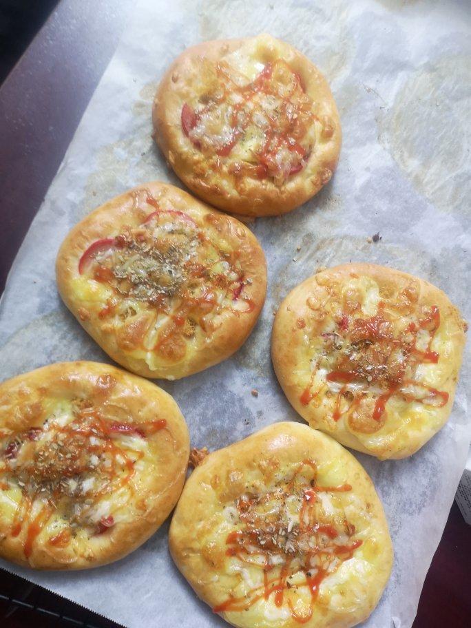 🍕快手简单｜一次发酵｜可可爱爱火腿披萨小面包｜学生早餐