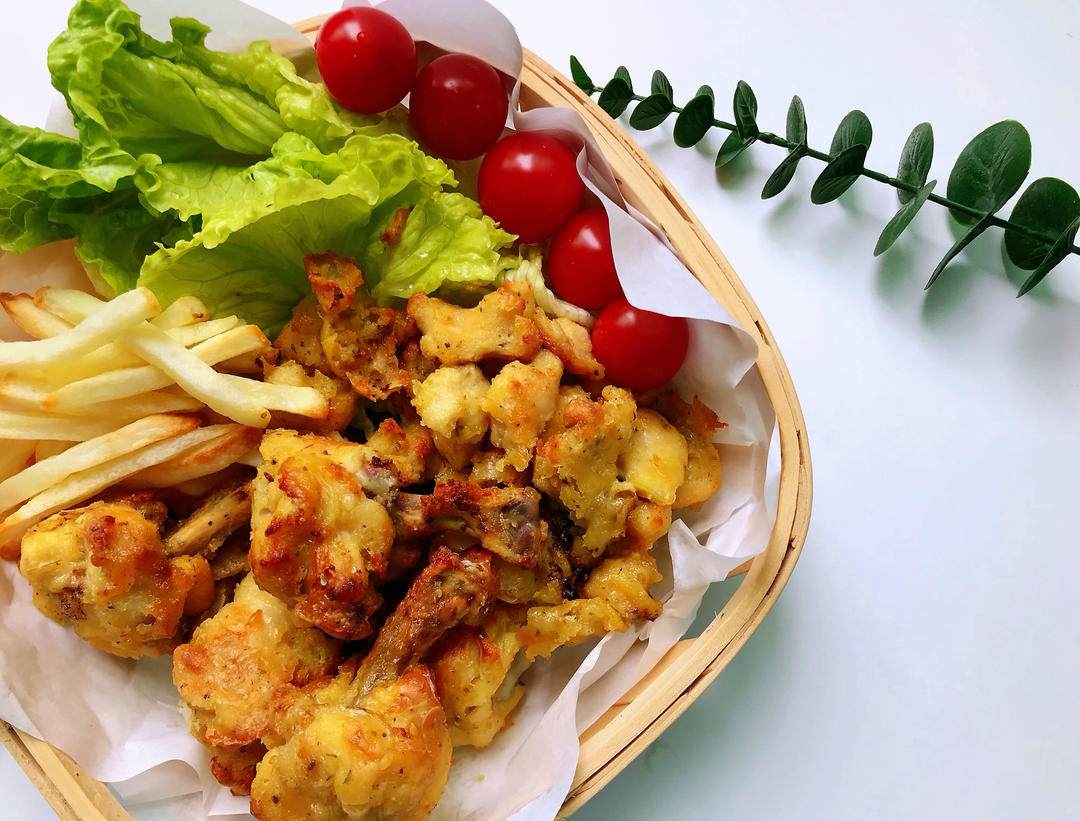 空炸小食拼盘～蒜香鸡腿鸡块