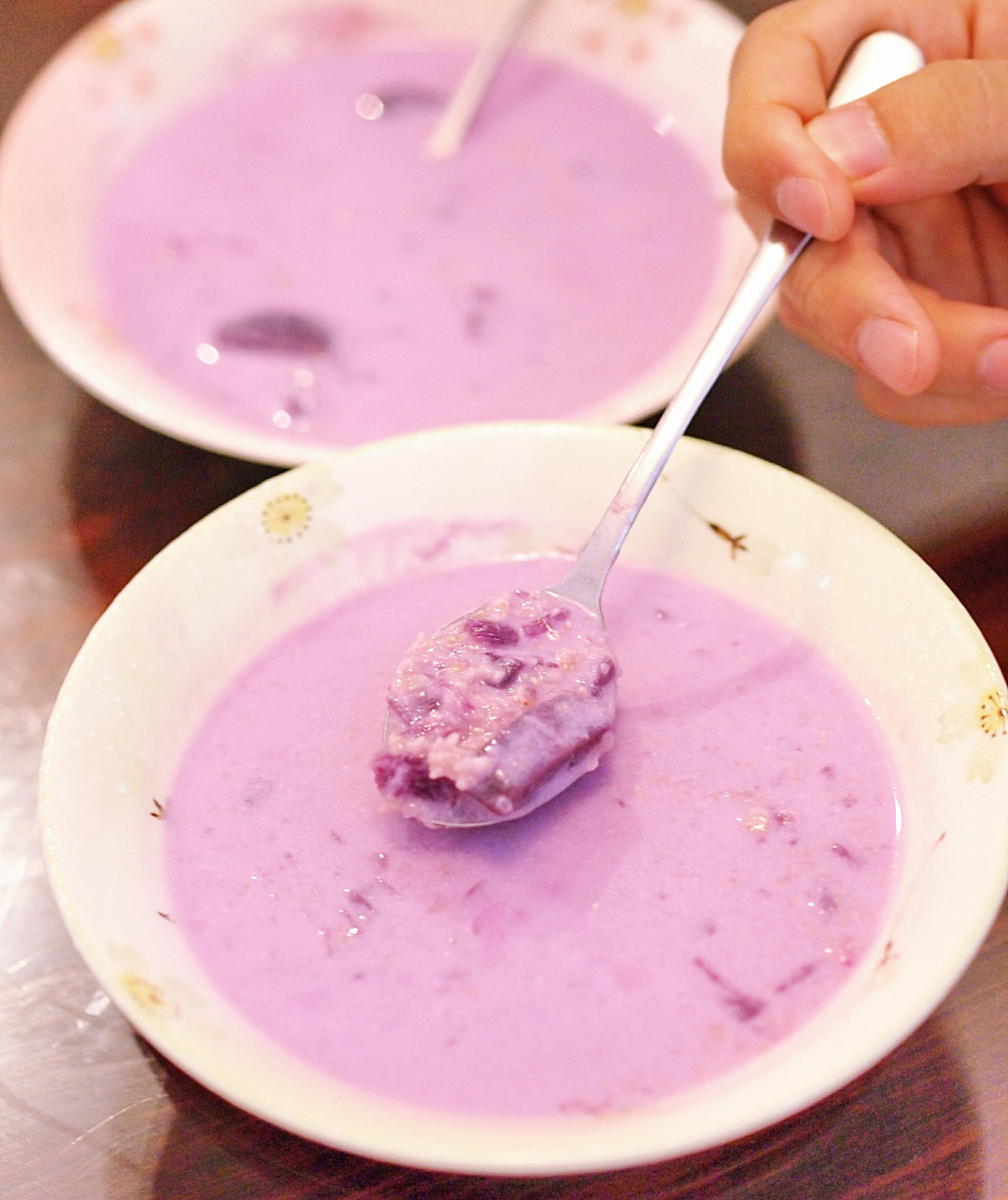 椰奶紫薯麦片粥的做法