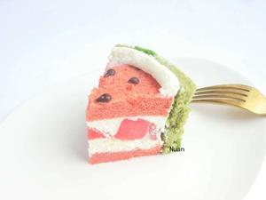 【暖暖焙家】网红西瓜蛋糕（红曲戚风+抹茶戚风卷）的做法 步骤4
