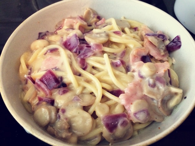 白汁蘑菇培根意粉