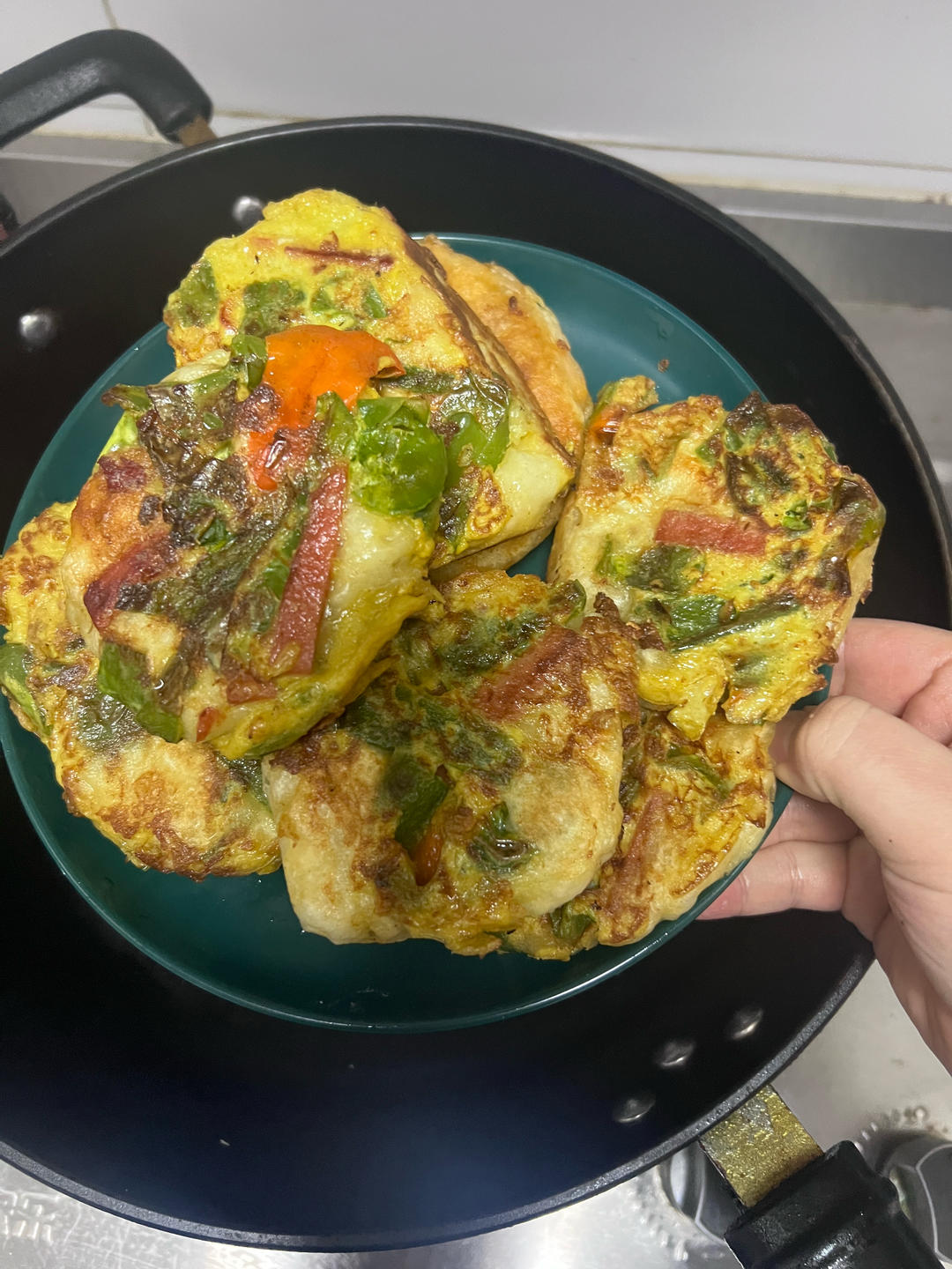 青椒鸡蛋火腿饼➕豆腐饼