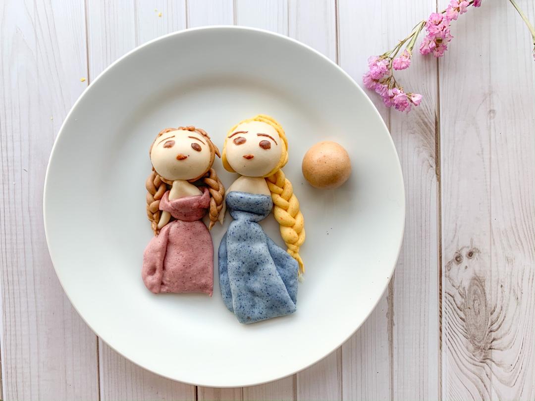 冰雪奇缘艾莎和安娜卡通馒头原创