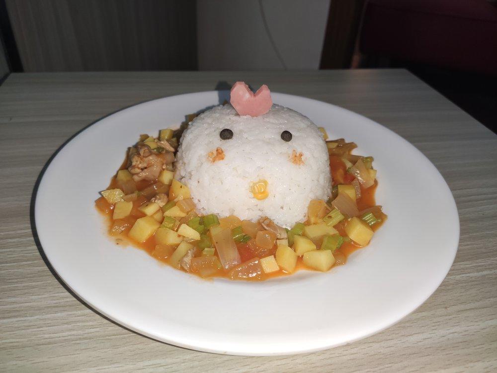 人见人爱花见花开🐤         三只小鸡日式咖喱饭