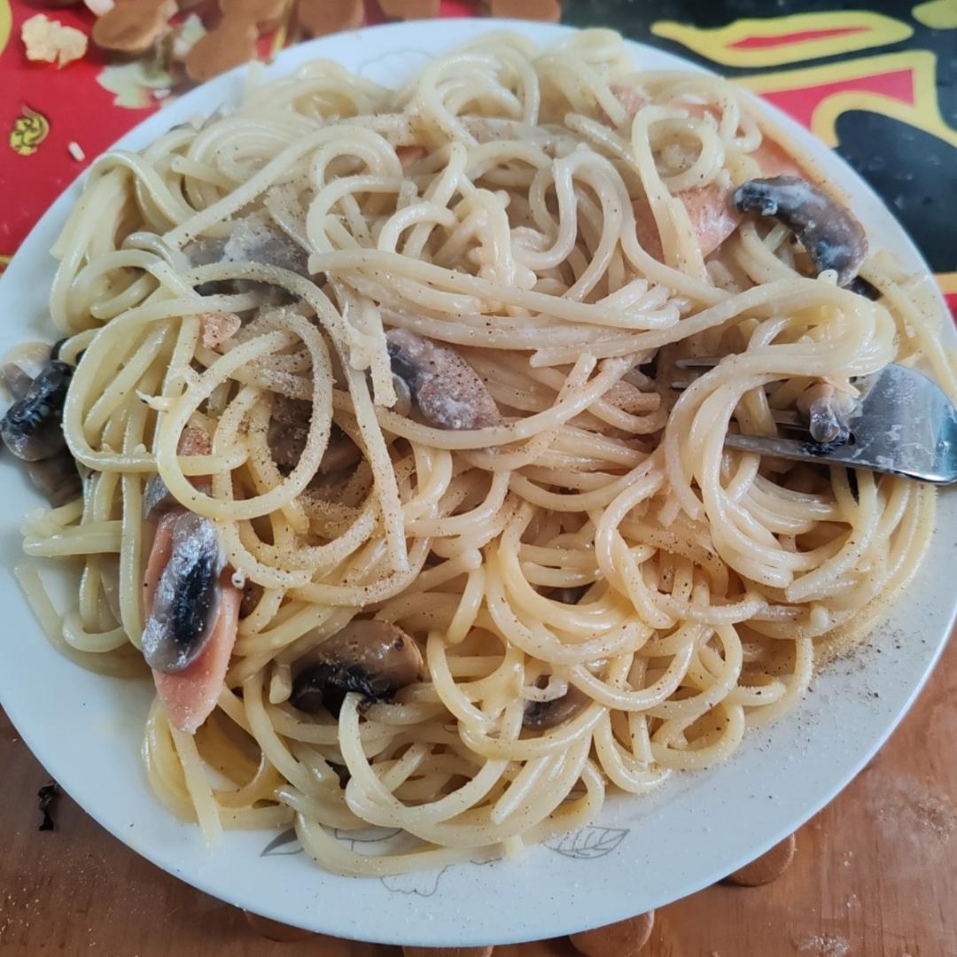 简单快手的奶油蘑菇培根意面