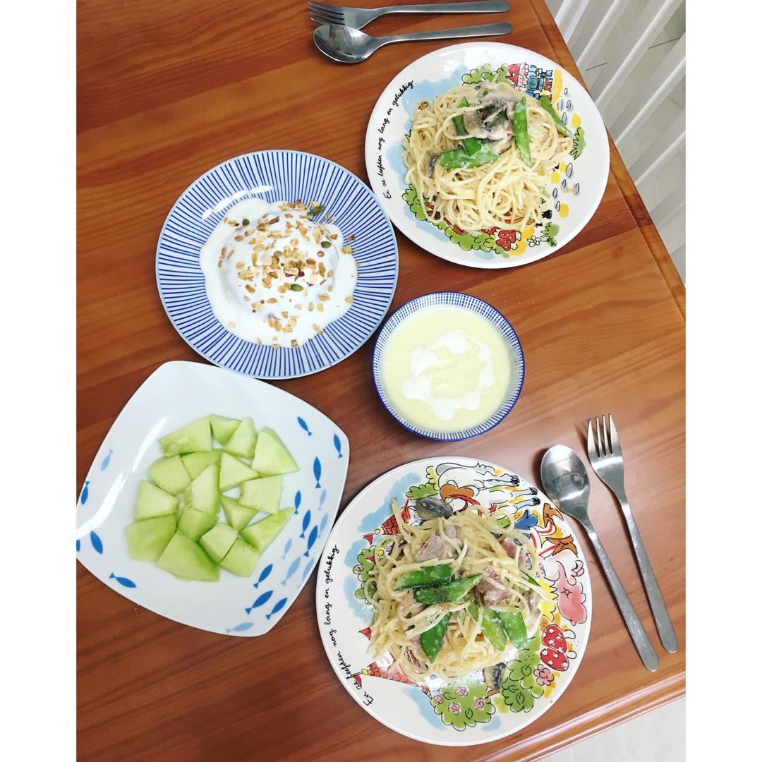 白汁蘑菇培根意粉