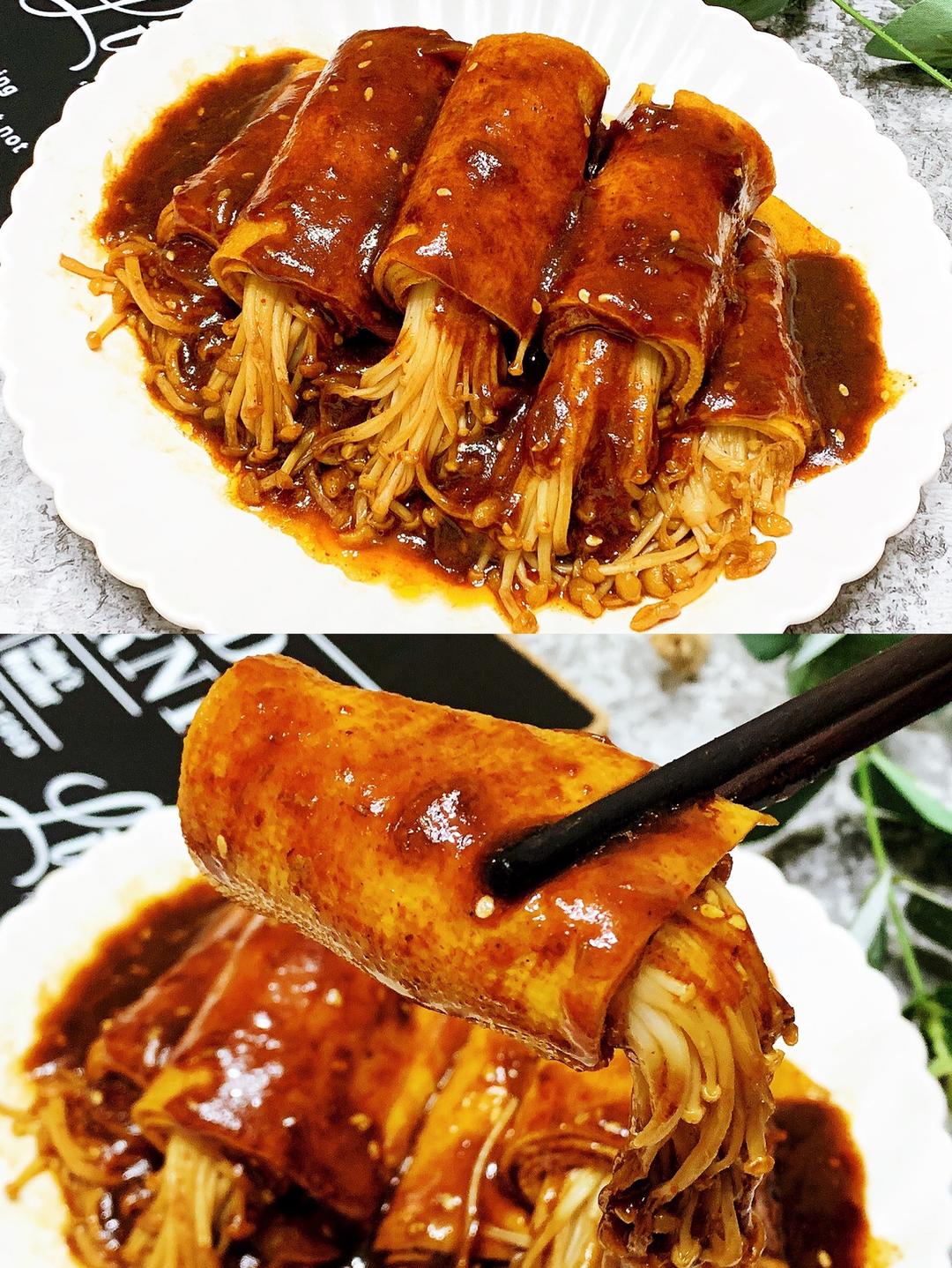 🔥减油减脂金针菇豆皮卷👉巨好吃给肉都不换的做法