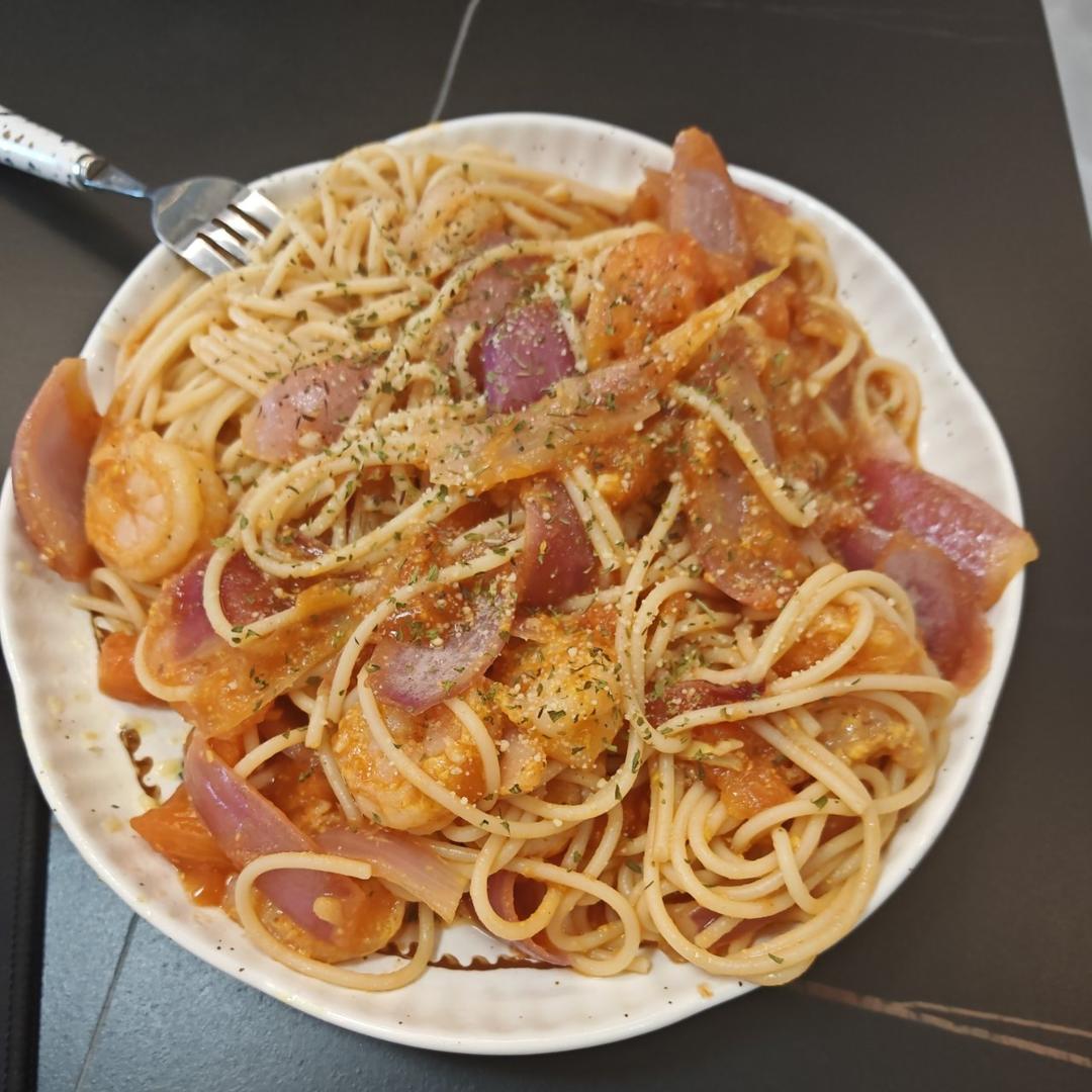 浓郁鲜香的番茄虾仁意大利面🍝好吃有营养