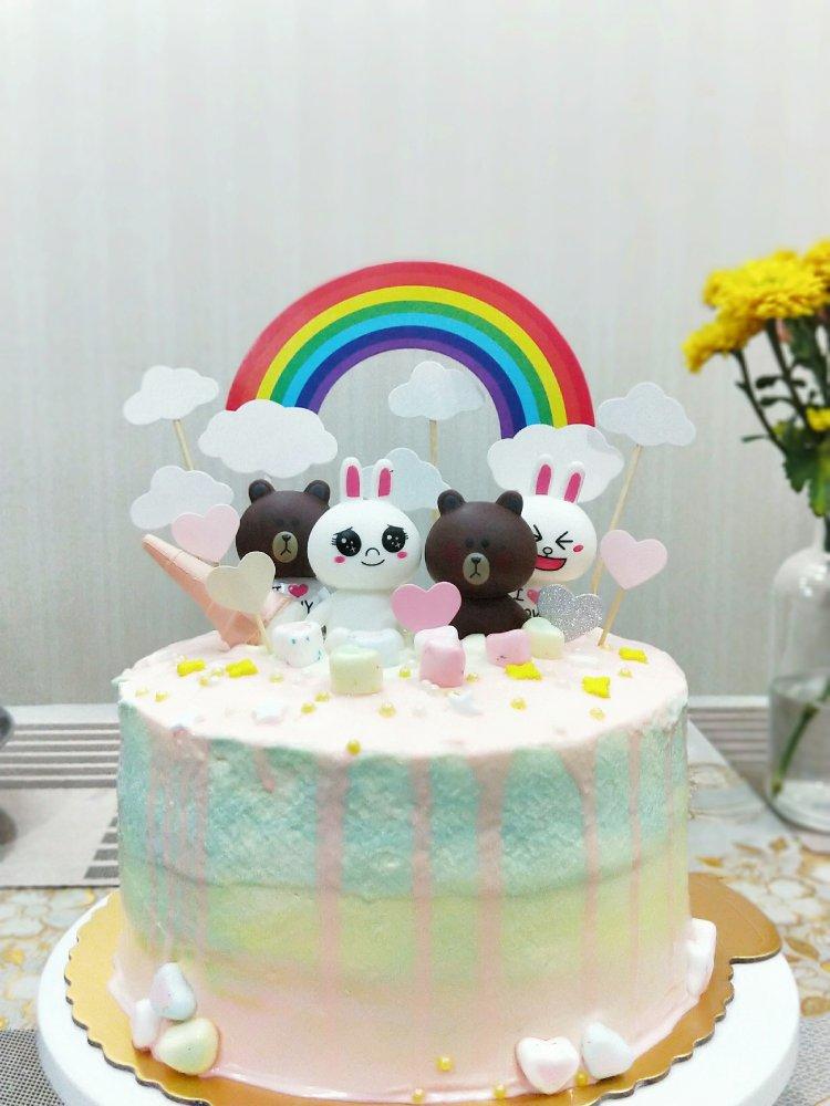 少女心布朗熊可妮兔马卡龙色可爱晕色蛋糕