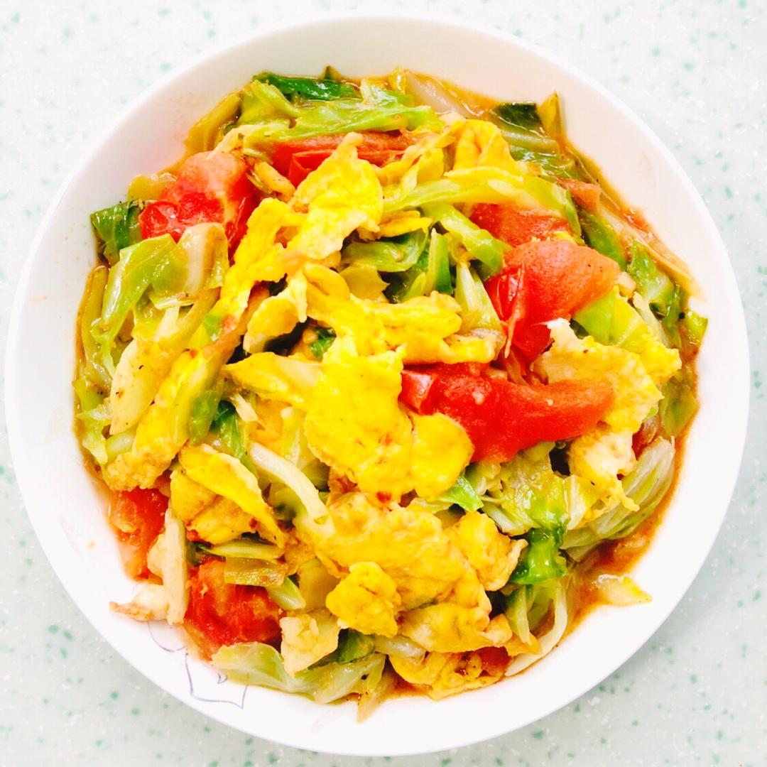 番茄鸡蛋炒圆白菜