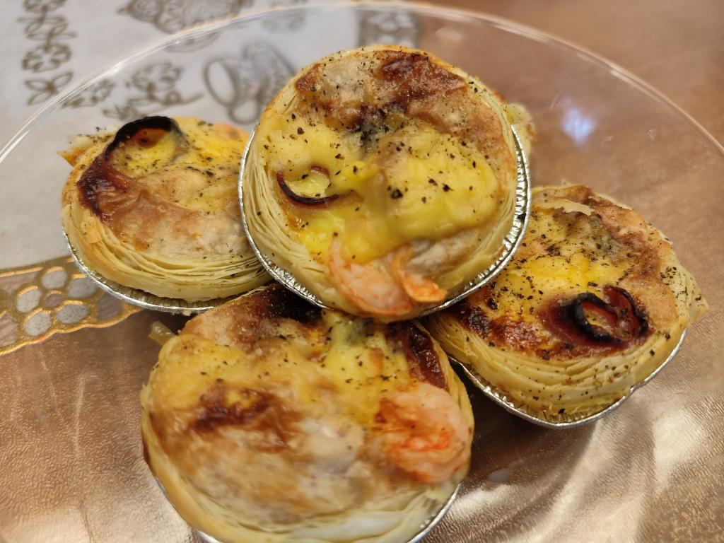 空气炸锅版 芝士培根虾仁芋泥塔