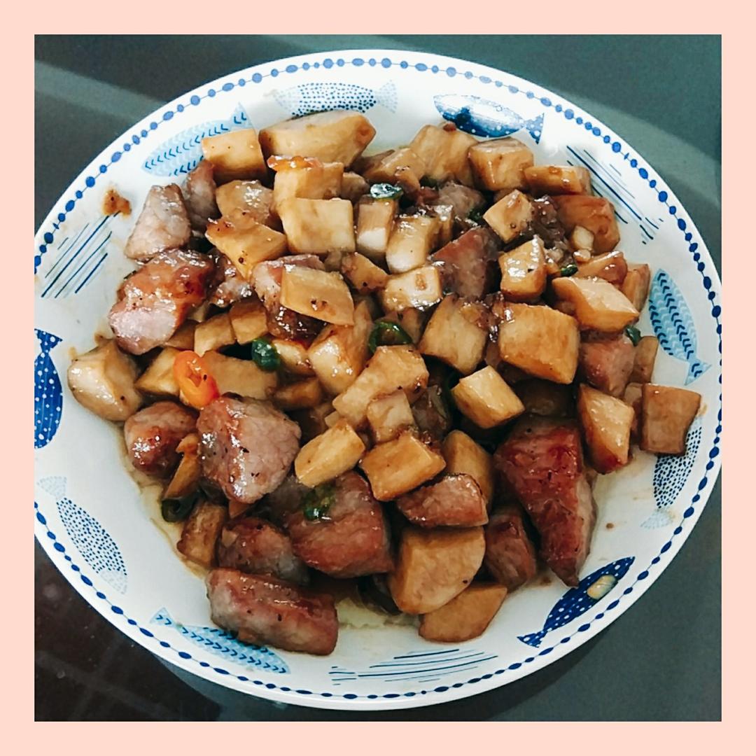 家常菜~杏鲍菇烧牛肉粒