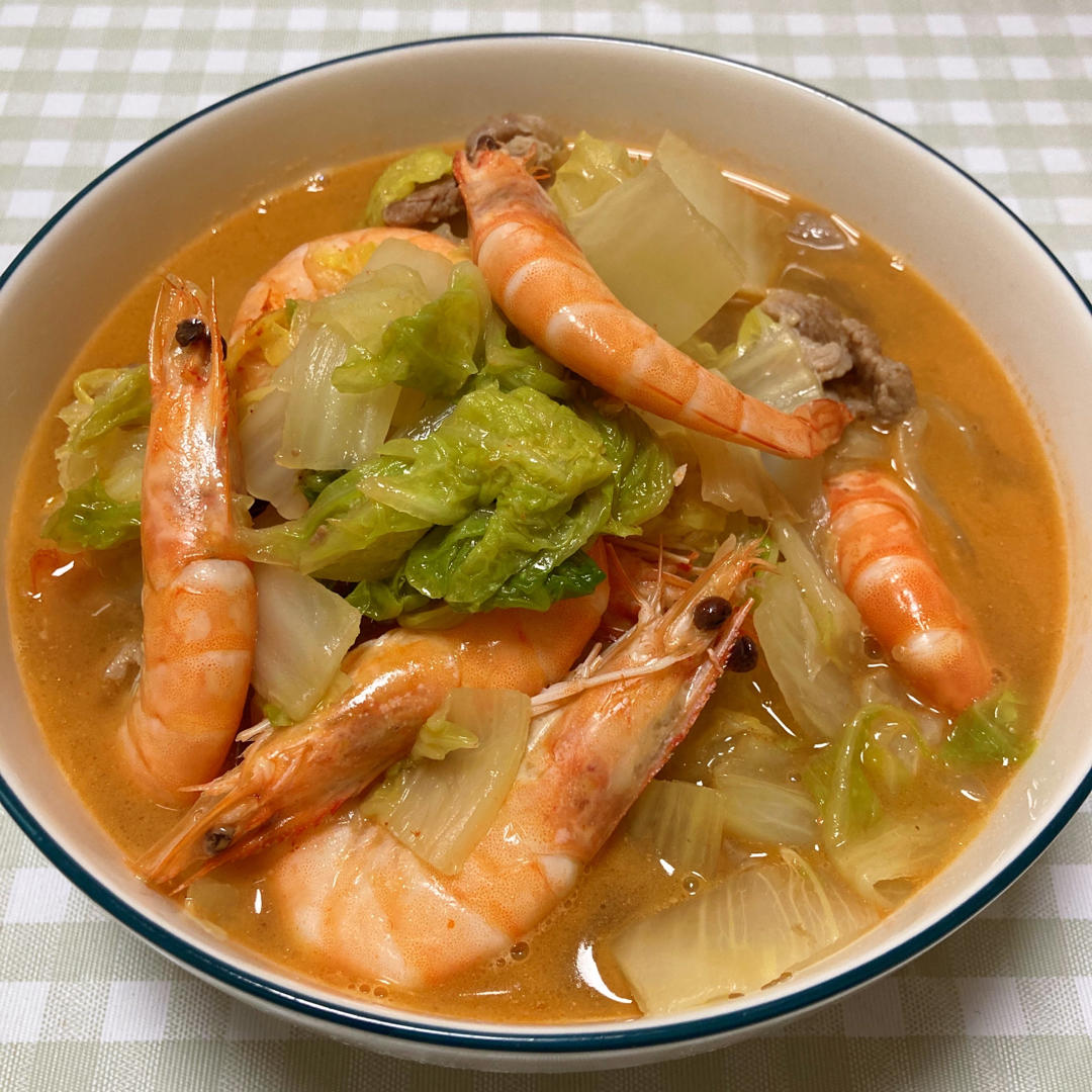 开心妈妈ld做的大虾炖白菜