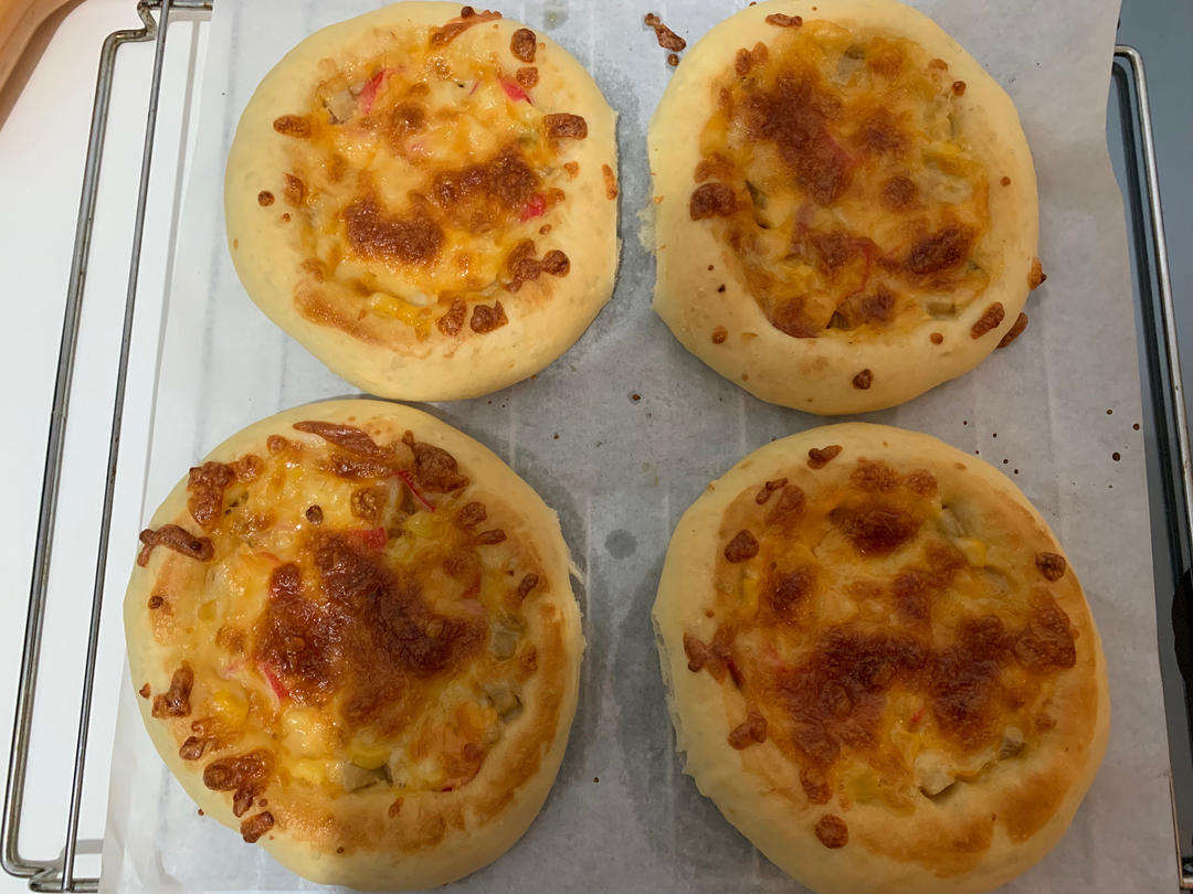 🍕快手简单｜一次发酵｜可可爱爱火腿披萨小面包｜学生早餐