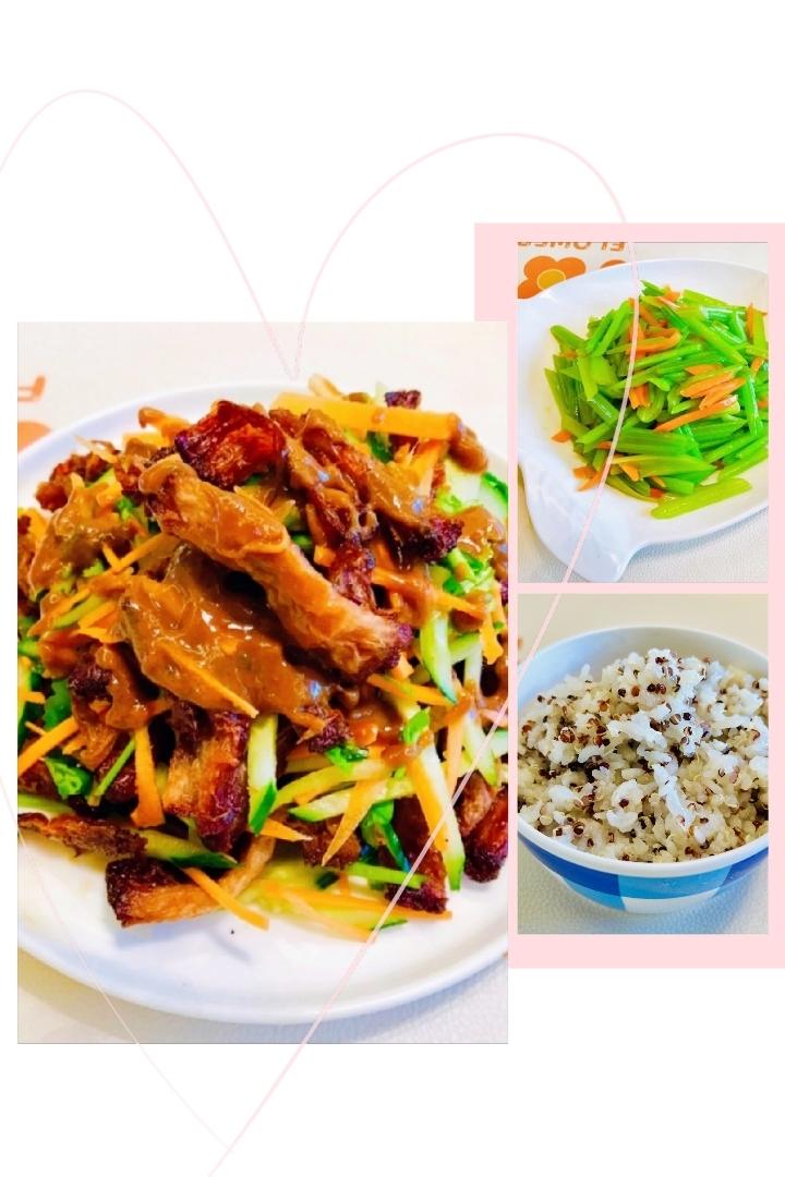 素🉑麻汁植物蛋白，清炒香芹的做法