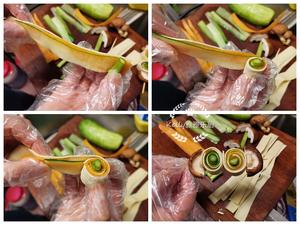 纯素 素食 红烧 豆皮卷 如意吉祥卷 红萝卜 黄瓜 鲜菇串的做法 步骤2