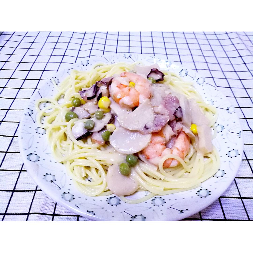 白蘑菇奶油培根意面