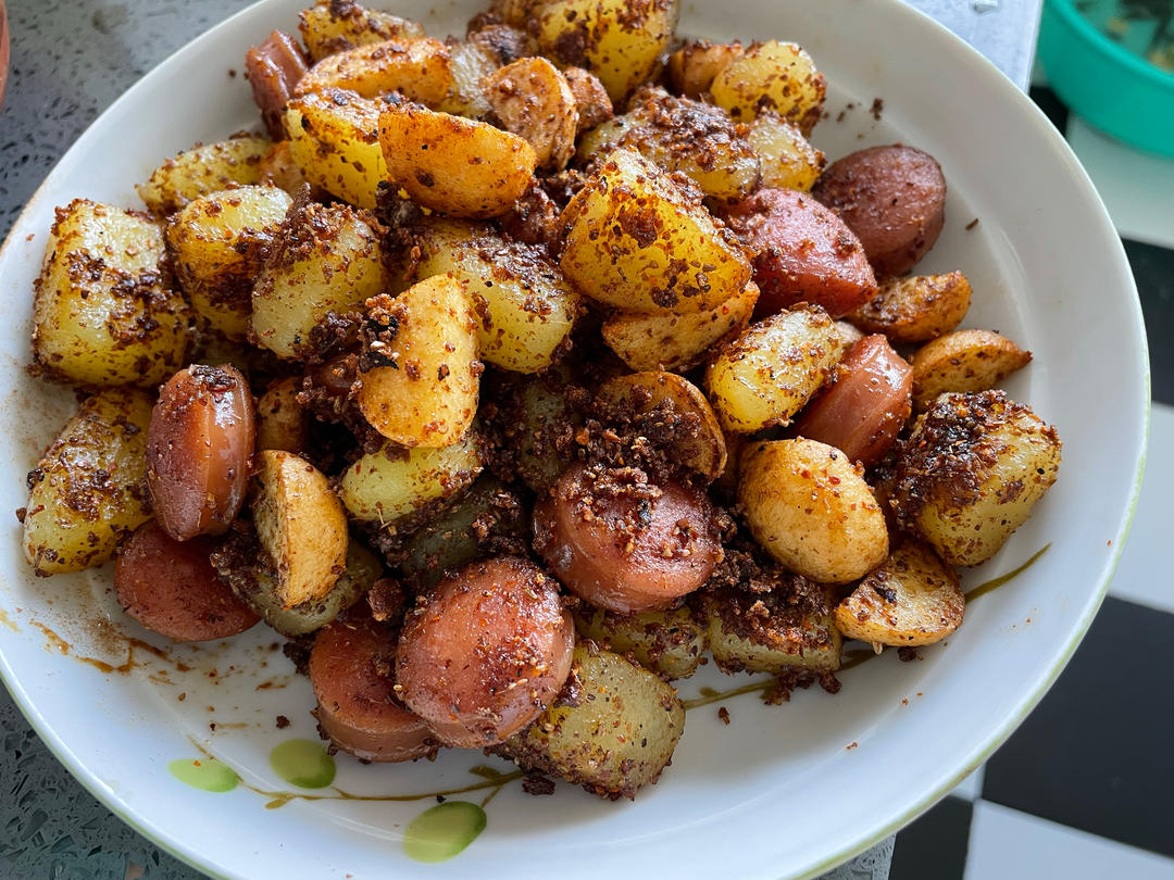 3分钟搞定❗️比烧烤还好吃的孜然土豆火腿丁