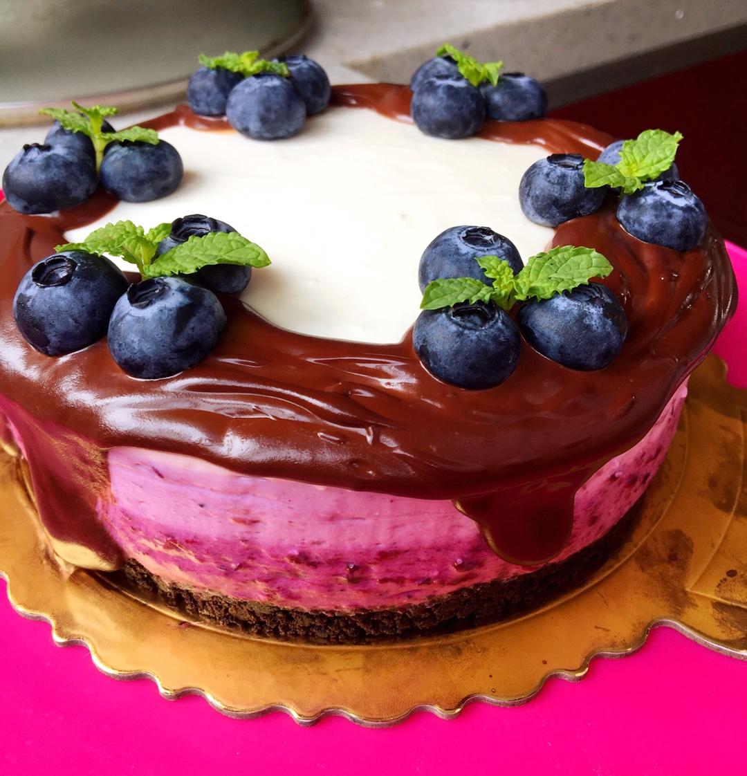 渐变蓝莓冻芝士蛋糕（免烤）