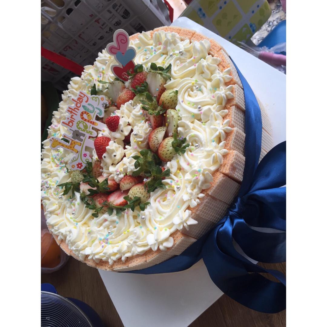 生日蛋糕教程【威化饼干围边】