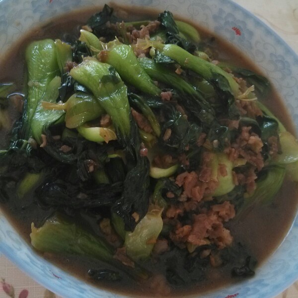 一米阳光百宝妈咪做的肉末炒小白菜