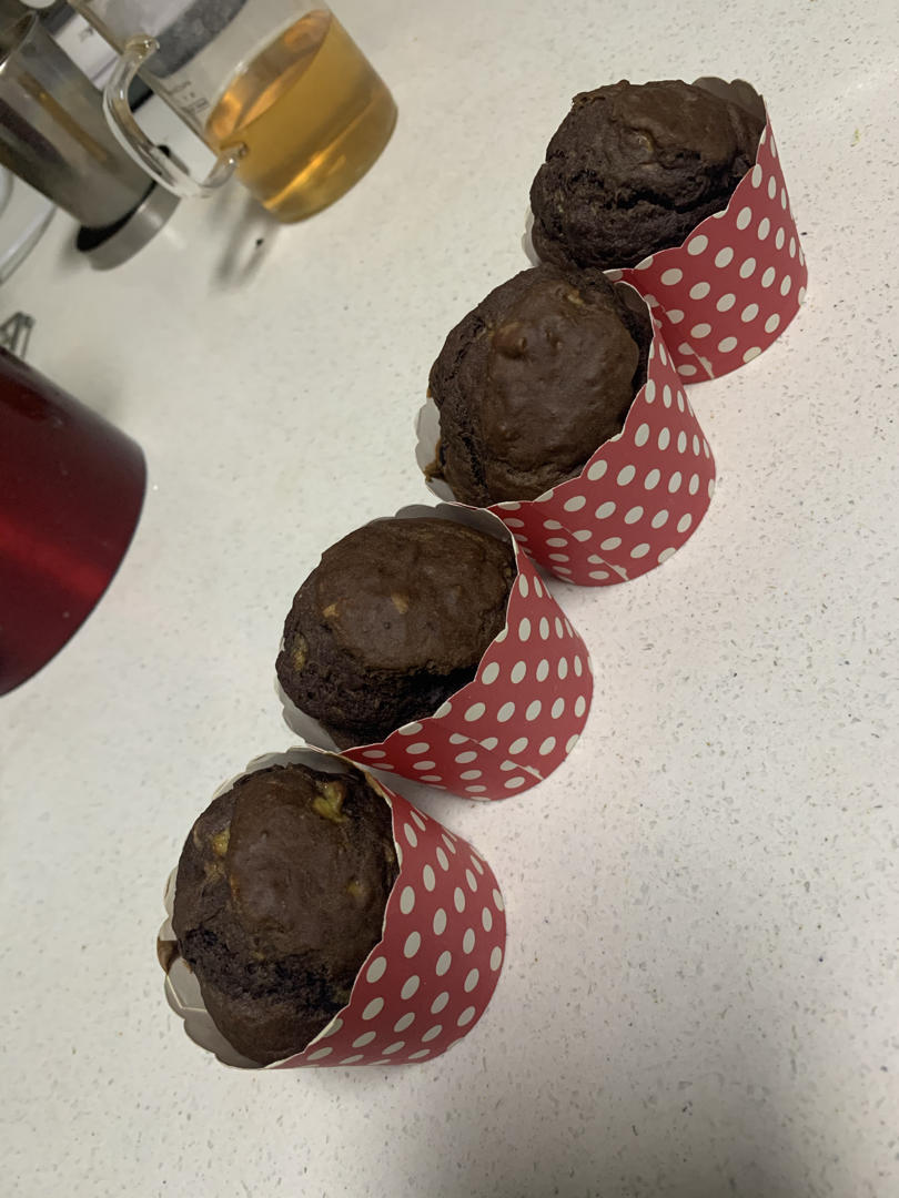 【无糖无黄油+超简单快手】开花全麦巧克力香蕉马芬！湿润柔软细腻，宝宝爱的味道！