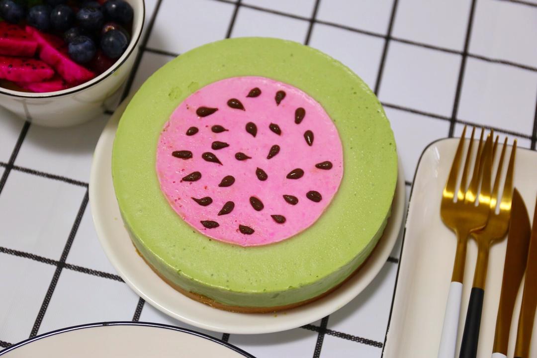 chiii_做的西瓜造型冻芝士(火龙果 抹茶)