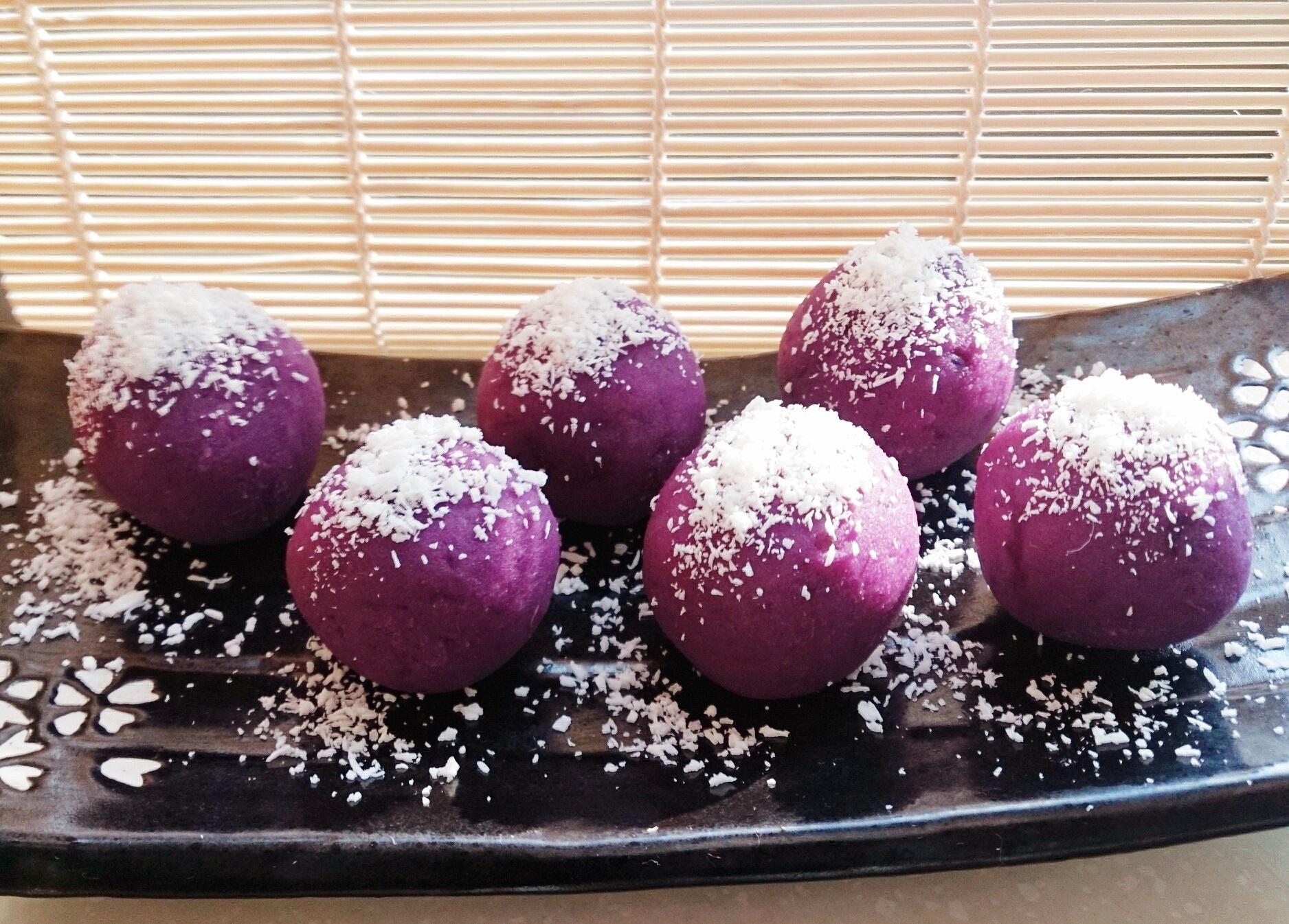 椰蓉紫薯山药丸子的做法