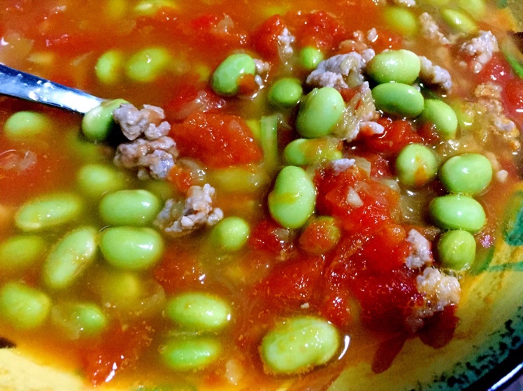 肉末番茄烧毛豆