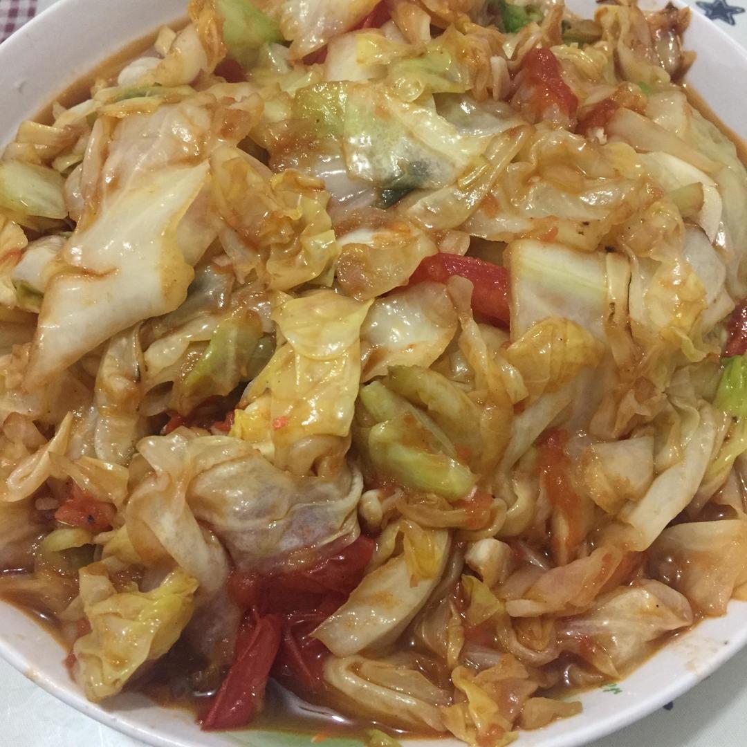 新三鲜(西红柿炒尖椒卷心菜)