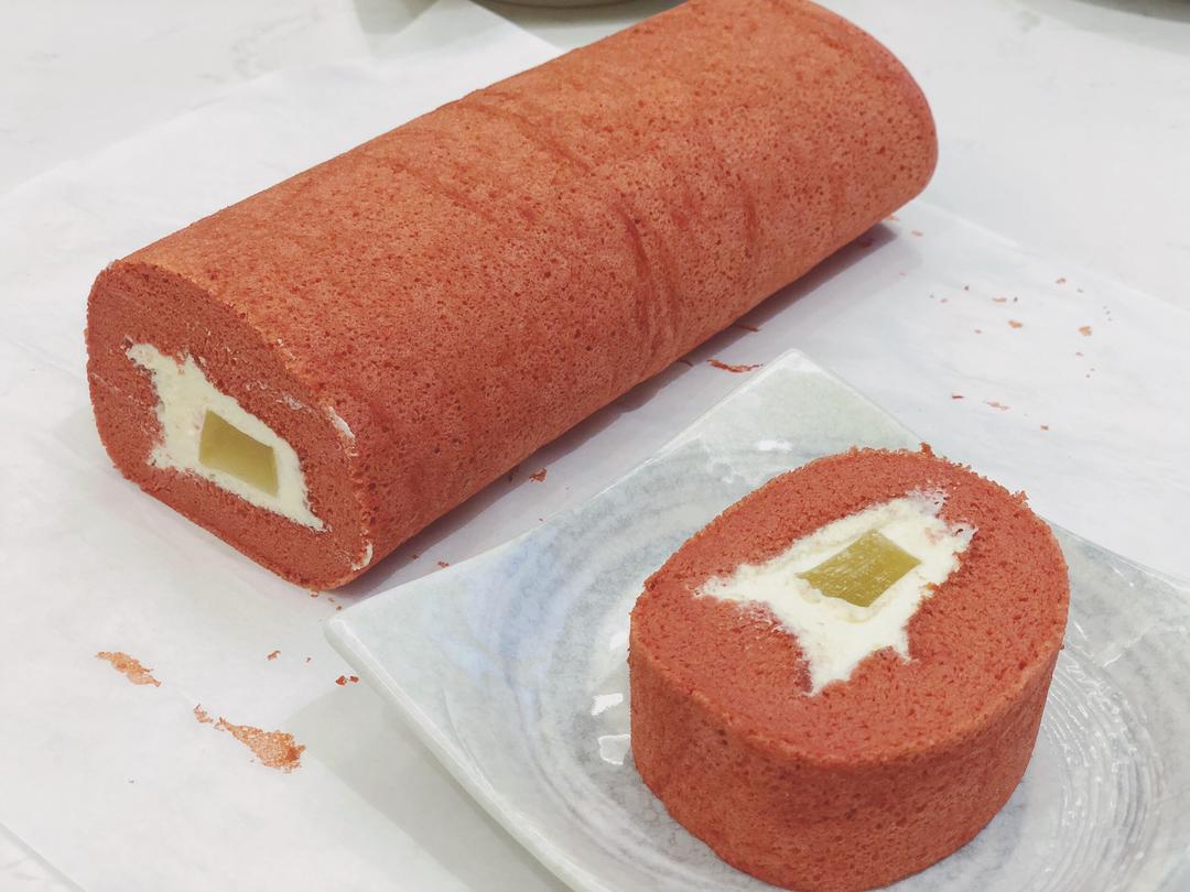 粉粉少女心蜜桃冻蛋糕卷的做法