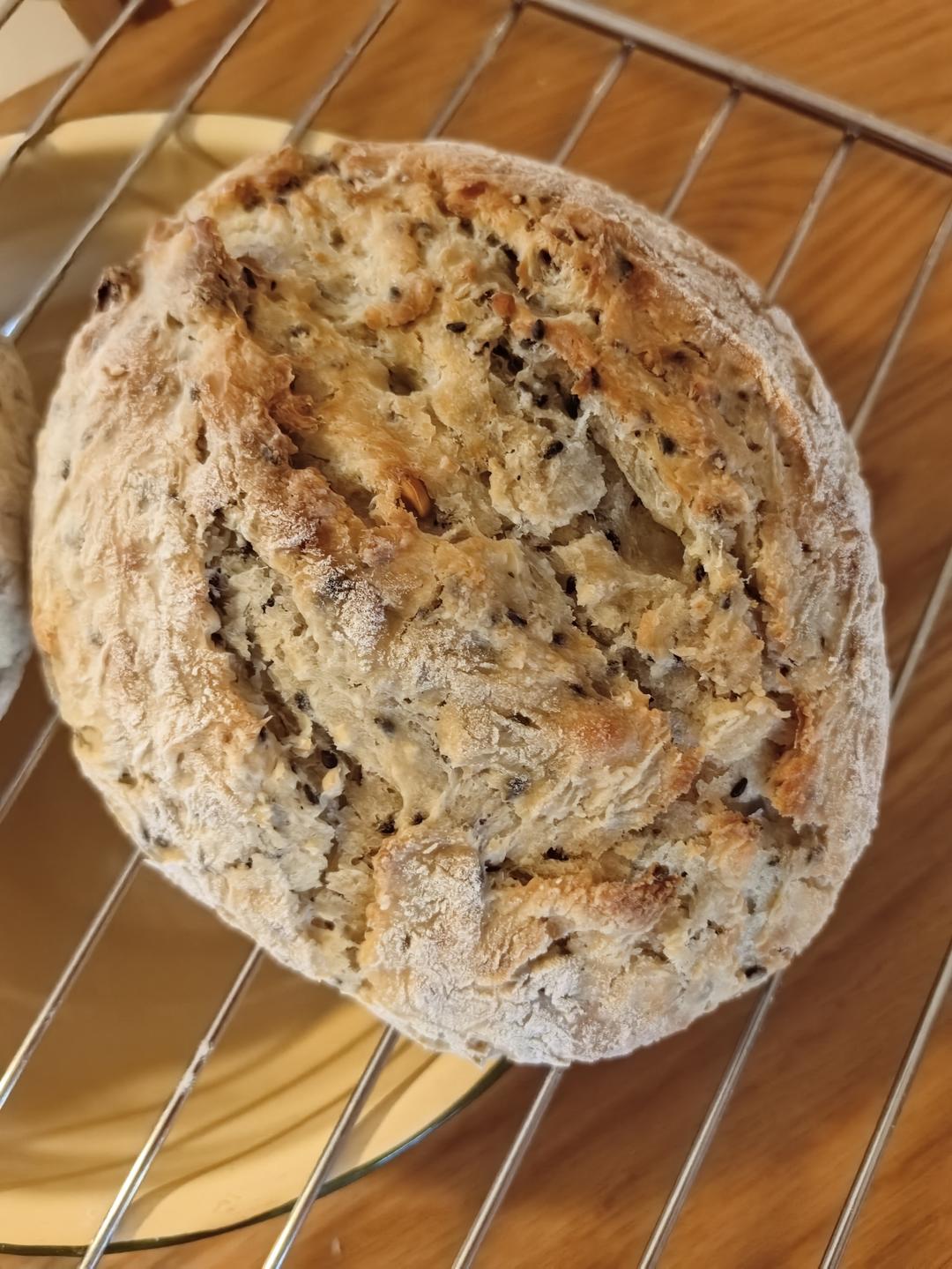 🥖黑芝麻蔓越莓面包｜无油糖无需揉面🉑