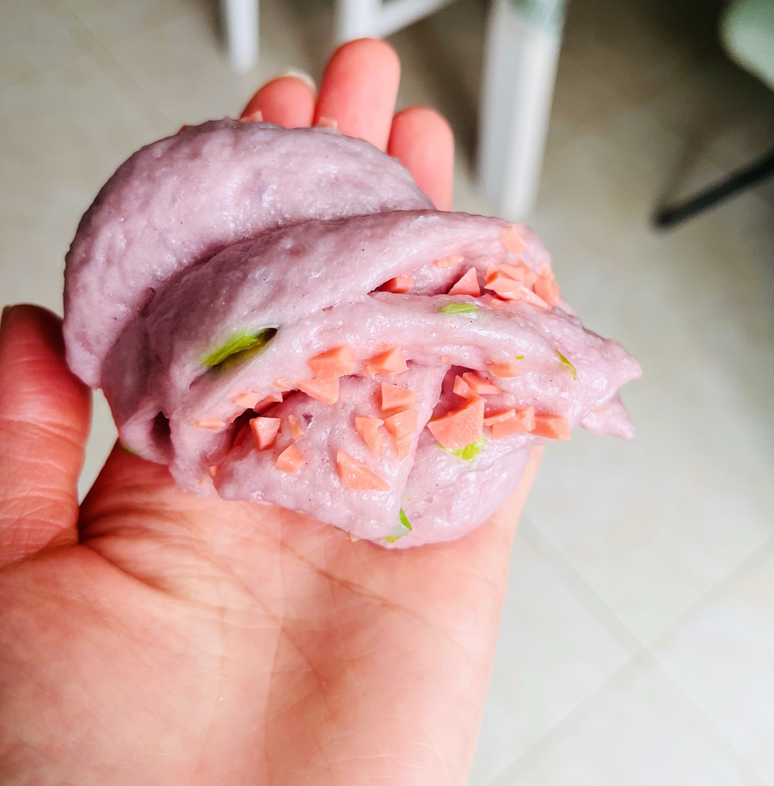 紫薯葱香火腿丁花卷的做法