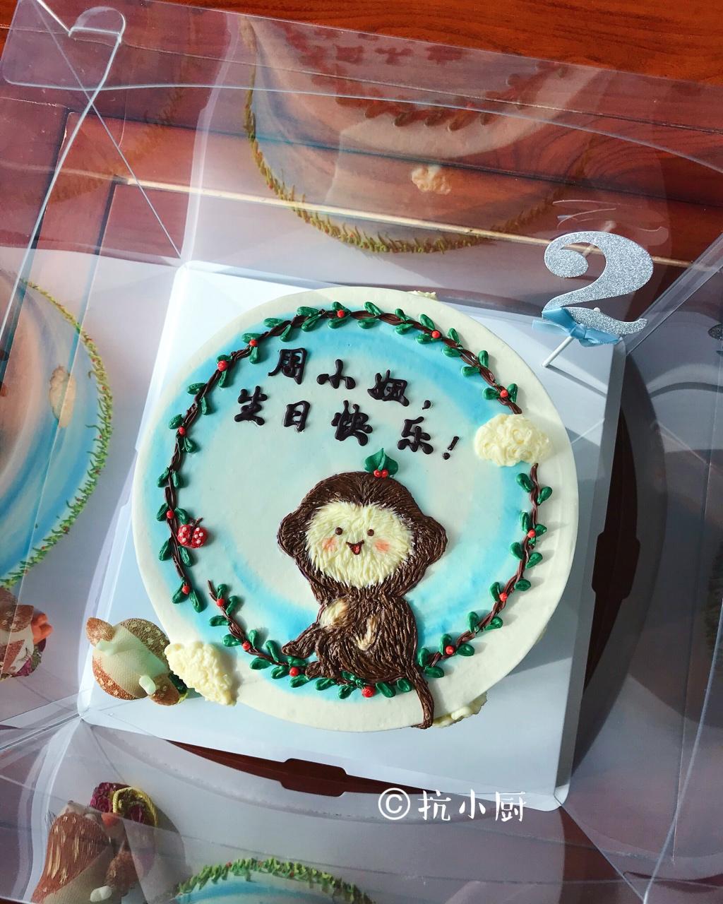 萌萌的小猴子奶油霜手绘蛋糕