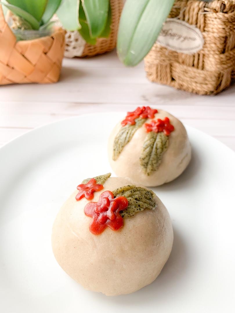 可可爱面团荞麦馒头包子红薯馅花朵馒头