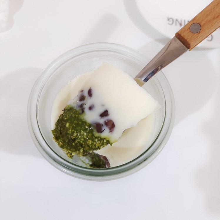 快手抹茶燕麦红豆奶冻布丁杯【健康小食】