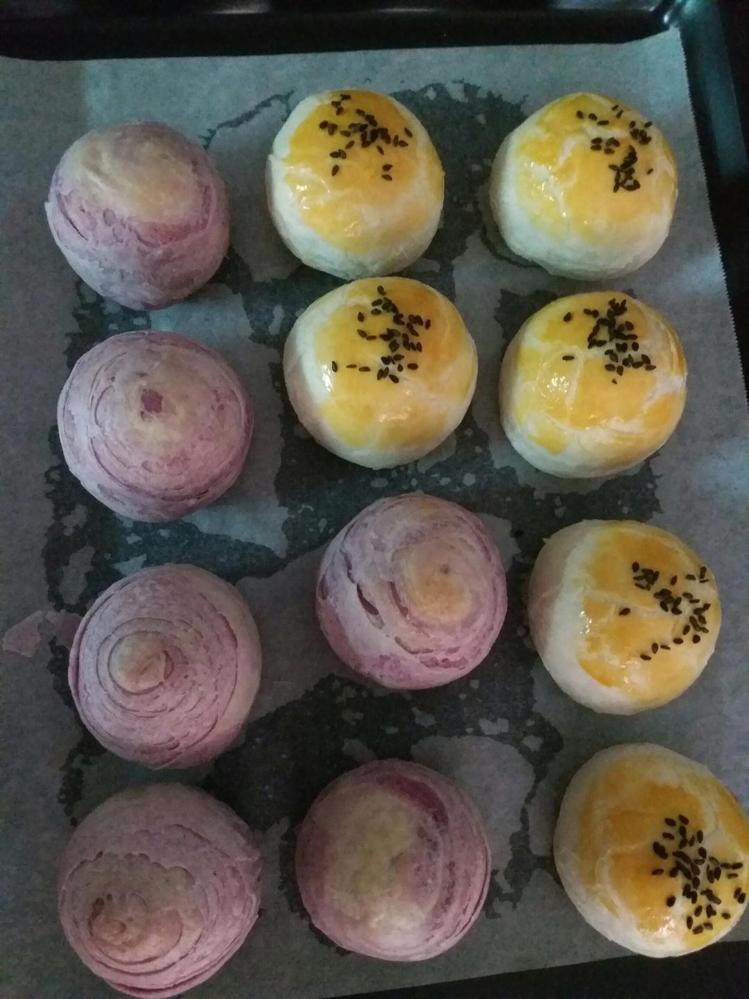 蛋黄酥~紫薯、抹茶、原味~花好月圆，中秋快乐~内附一次做六色蛋黄酥方法~