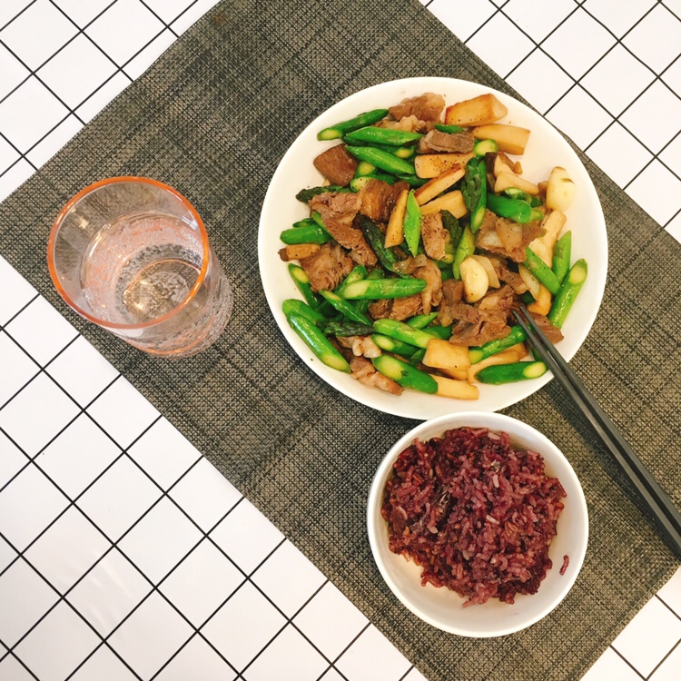 快手健康餐之杏鲍菇牛排炒芦笋的做法