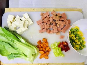 火腿豆腐杂蔬羹+老醋菠菜花生米（一人食/395大卡）的做法 步骤5