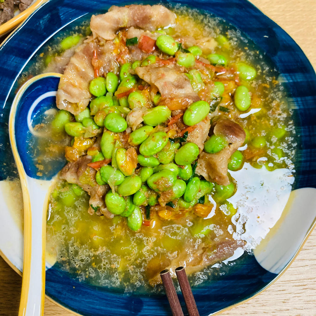 肉末番茄烧毛豆