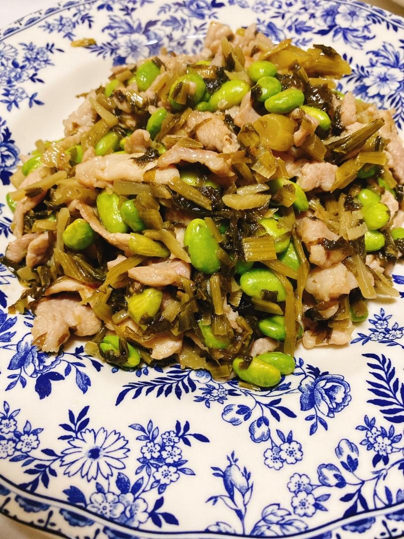 雪菜肉丝炒毛豆