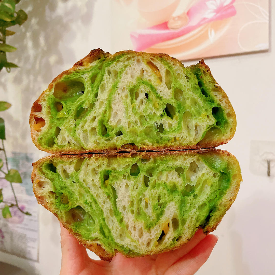 风靡INS的免揉双色开心果双料天然酵母欧包sourdough bread