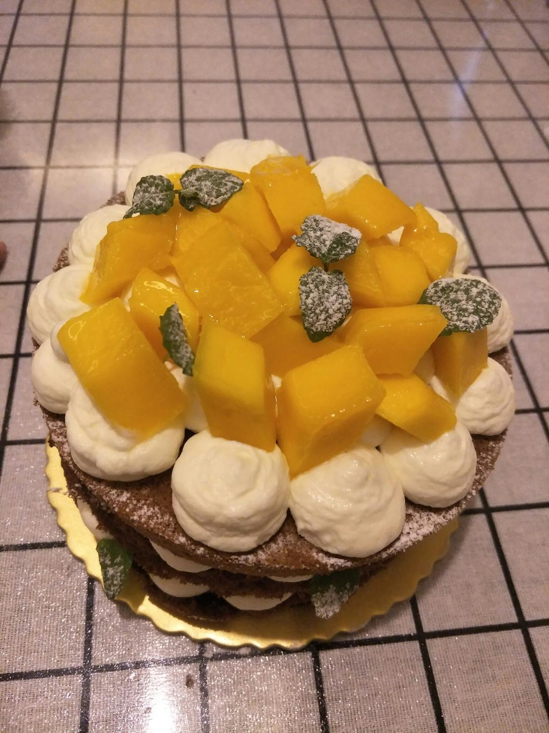 【零失败】不会裱花没关系的水果裸蛋糕 芒果裸蛋糕 完美戚风胚