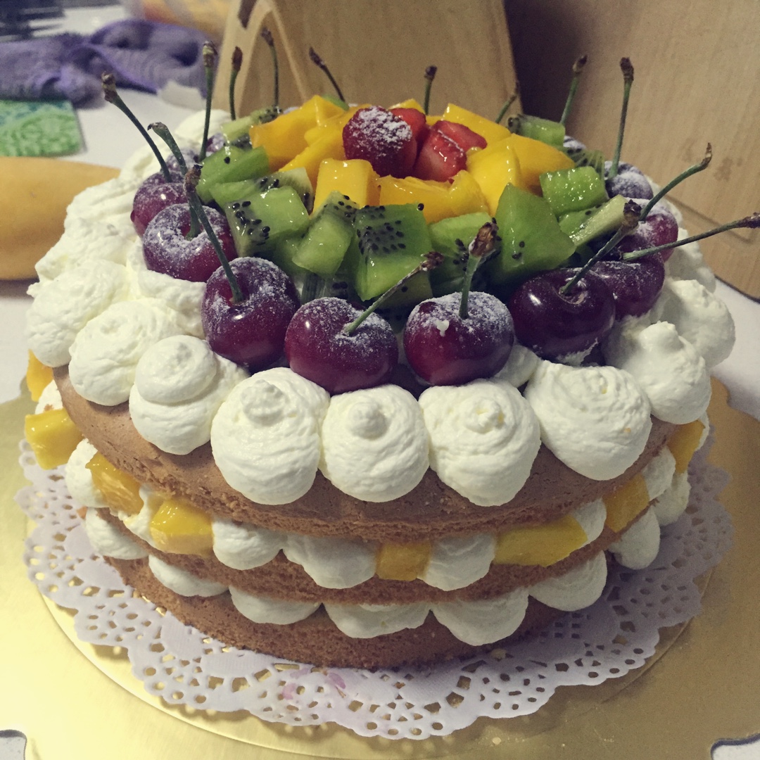 【零失败】不会裱花没关系的水果裸蛋糕 芒果裸蛋糕 完美戚风胚