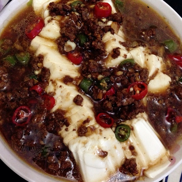 香辣肉末蒸豆腐
