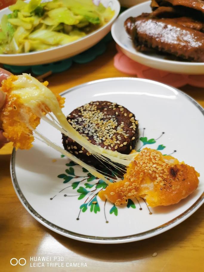 红薯紫薯拉丝芝士糯米饼的做法