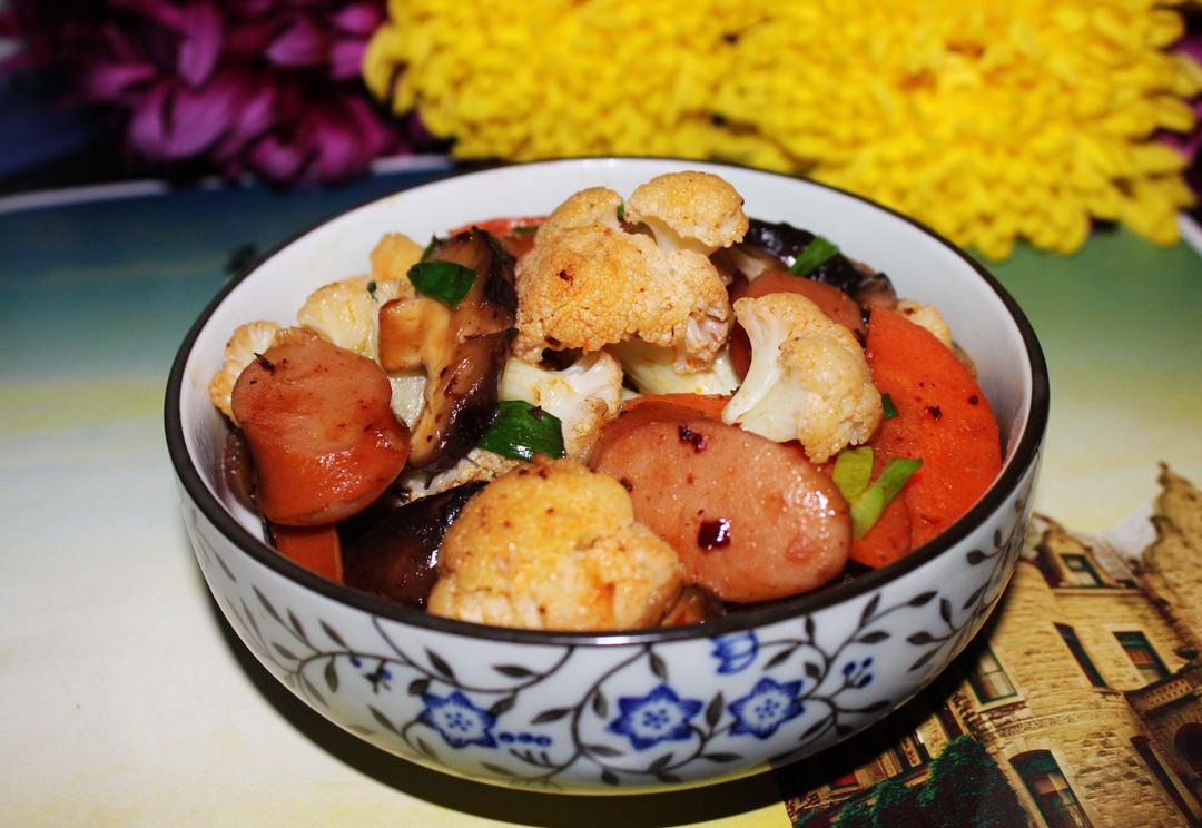 老干妈炒肠仔花菜的做法