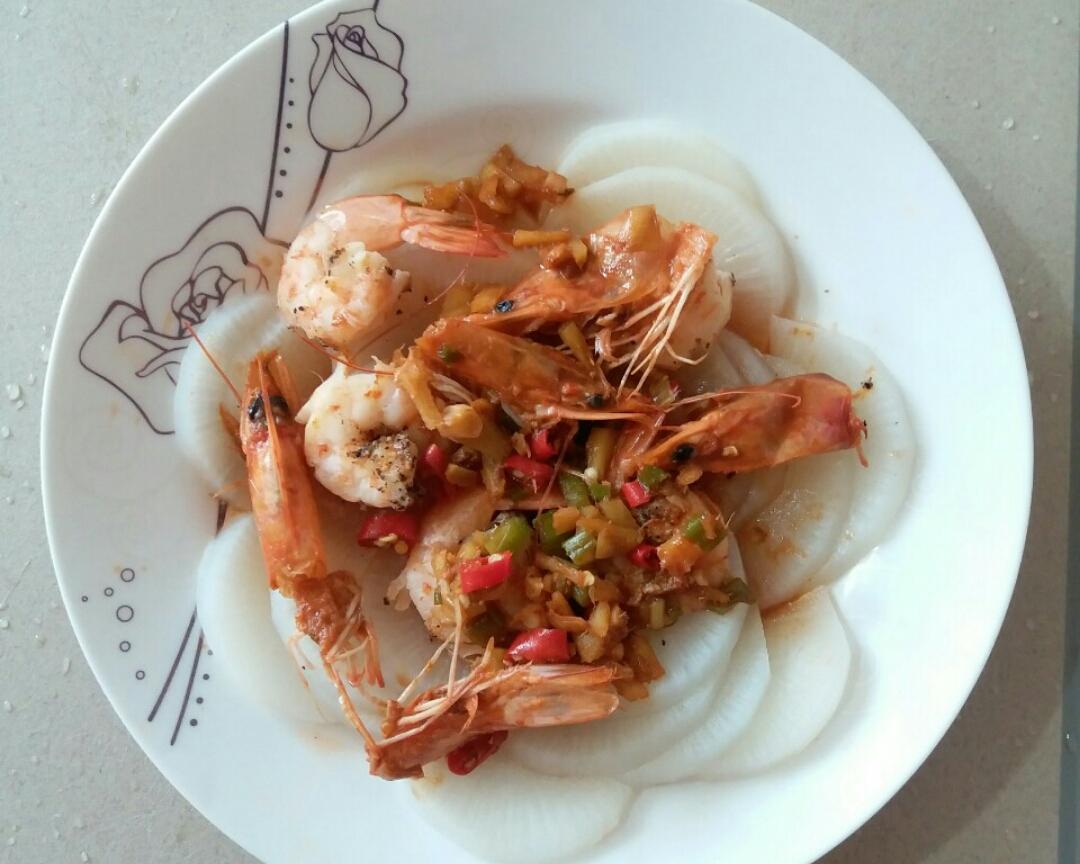 低脂无油清蒸鲜虾白萝卜（减脂餐第35道）鲜虾第4道做花样做法的做法