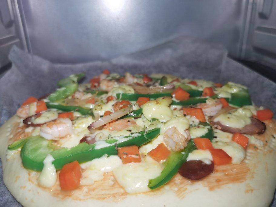 鲜虾🍤培根披萨🍕“内附敲好吃的饼皮做法”