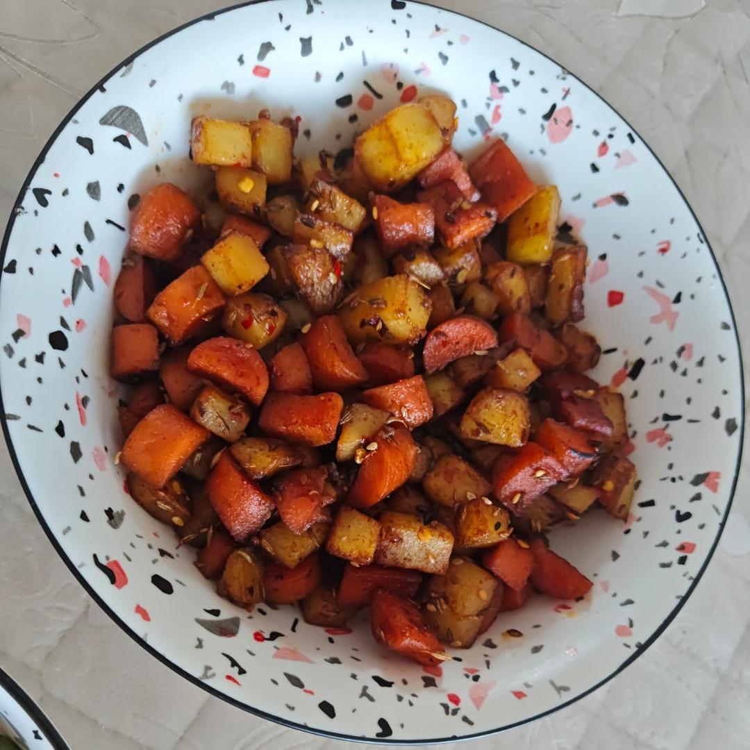 3分钟搞定❗️比烧烤还好吃的孜然土豆火腿丁